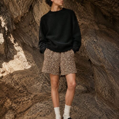 Wilder Leopardenprint Unisex Baumwoll-Long-Shorts – Shorts – SHiiRTS