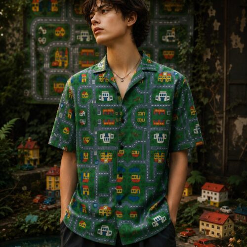 Retro Spielteppich Vibes Unisex Hemd mit Knöpfen – Hemden – SHiiRTS