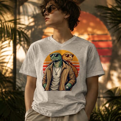 Retro Turtle Brothers Kurzärmeliges Unisex-T-Shirt mit V-Ausschnitt – T-Shirts – SHiiRTS