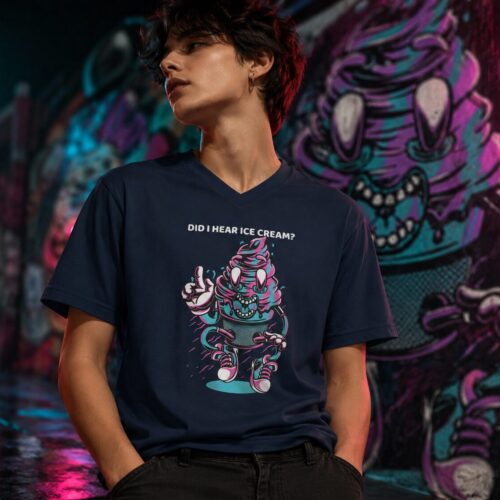 Crazy Icecream Monster Kurzärmeliges Unisex-T-Shirt mit V-Ausschnitt – T-Shirts – SHiiRTS