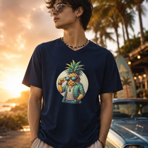 Coole Ananas Vibes Kurzärmeliges Unisex-T-Shirt mit V-Ausschnitt – T-Shirts – SHiiRTS