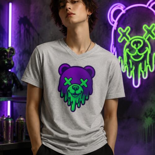 Toxic Melt Bear Kurzärmeliges Unisex-T-Shirt mit V-Ausschnitt – T-Shirts – SHiiRTS