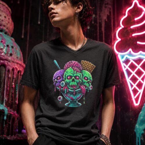 Zombie Sundae Chaos Kurzärmeliges Unisex-T-Shirt mit V-Ausschnitt – T-Shirts – SHiiRTS