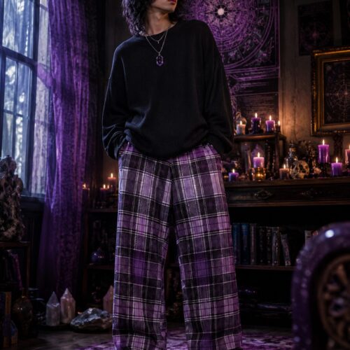 Lila Grunge Tartan Baumwollhose – Hosen – SHiiRTS