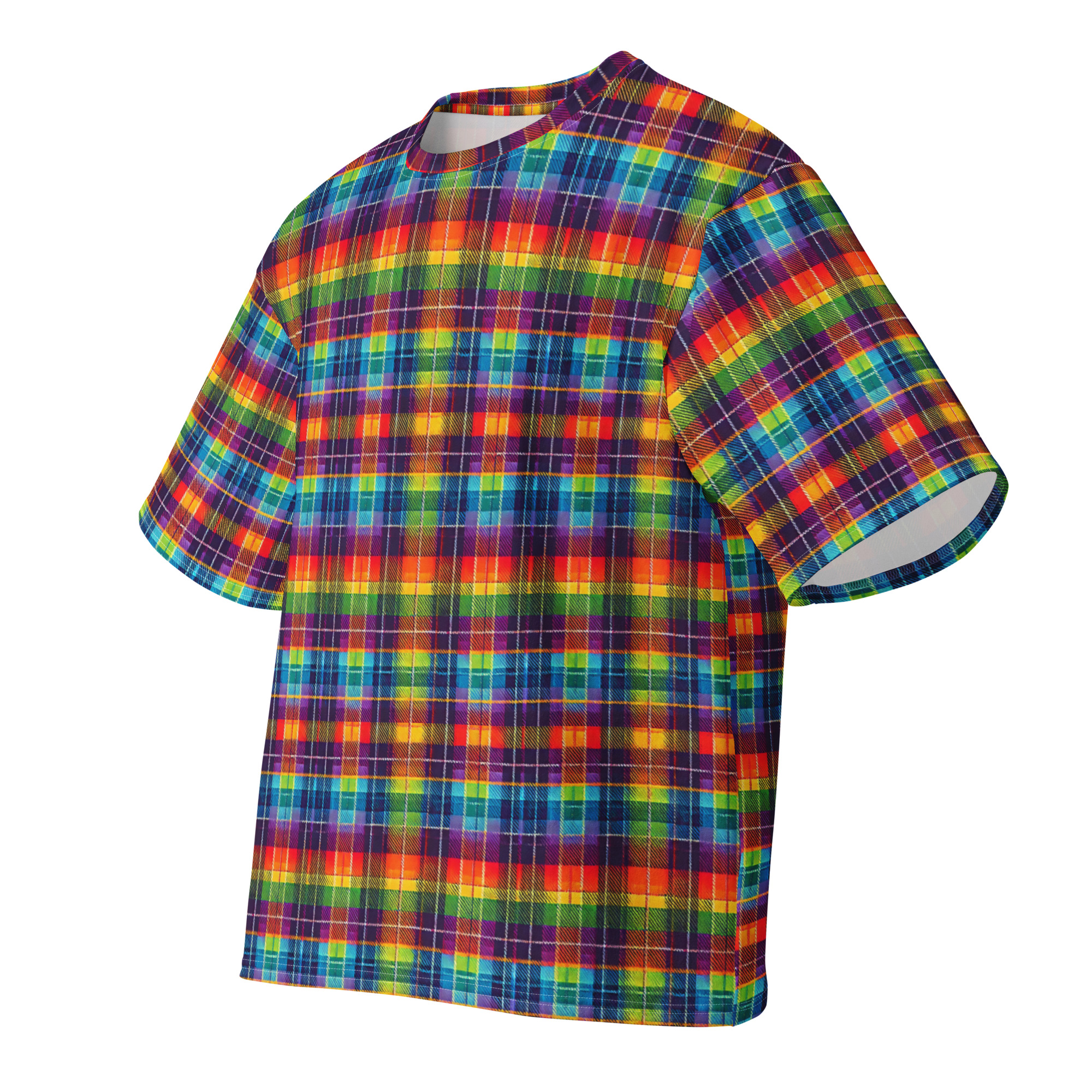 Regenbogen Tartan Explosion Oversized Baumwoll-T-Shirt – T-Shirts – SHiiRTS Regenbogen Tartan Explosion Oversized Baumwoll-T-Shirt – T-Shirts – SHiiRTS