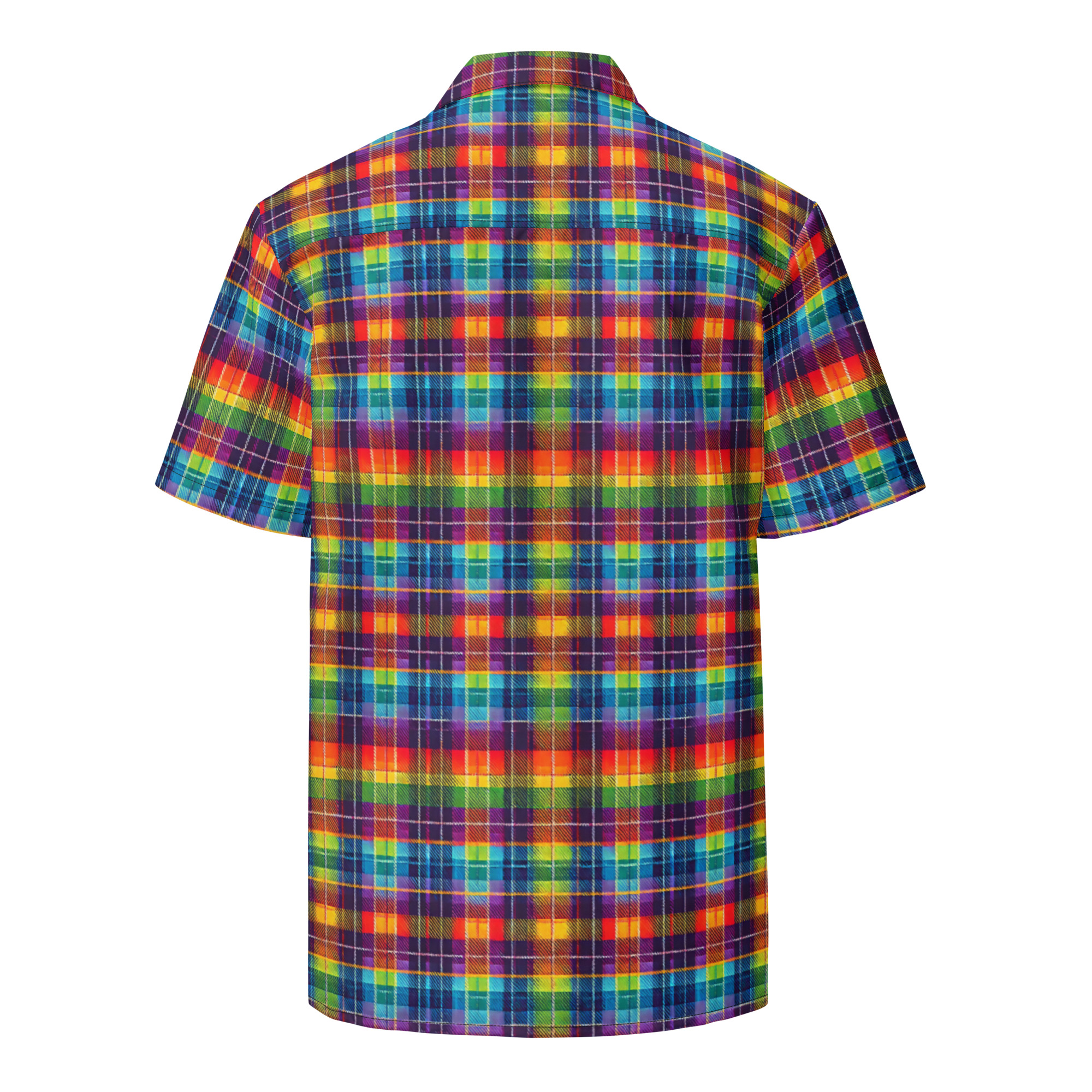 Regenbogen Tartan Explosion Unisex Hemd mit Knöpfen – Hemden – SHiiRTS Regenbogen Tartan Explosion Unisex Hemd mit Knöpfen – Hemden – SHiiRTS