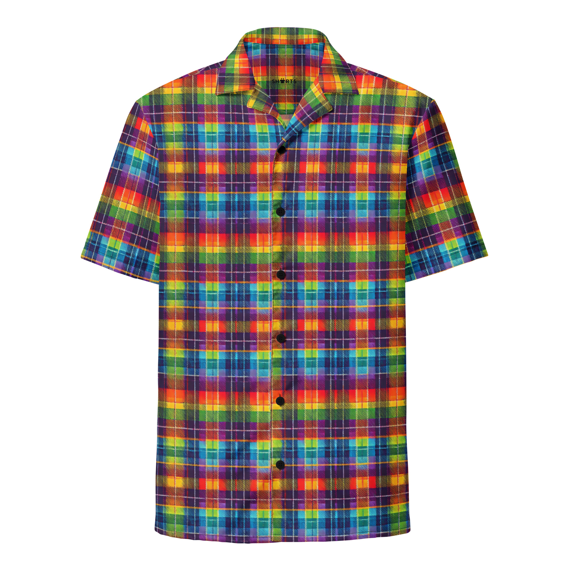 Regenbogen Tartan Explosion Unisex Hemd mit Knöpfen – Hemden – SHiiRTS Regenbogen Tartan Explosion Unisex Hemd mit Knöpfen – Hemden – SHiiRTS