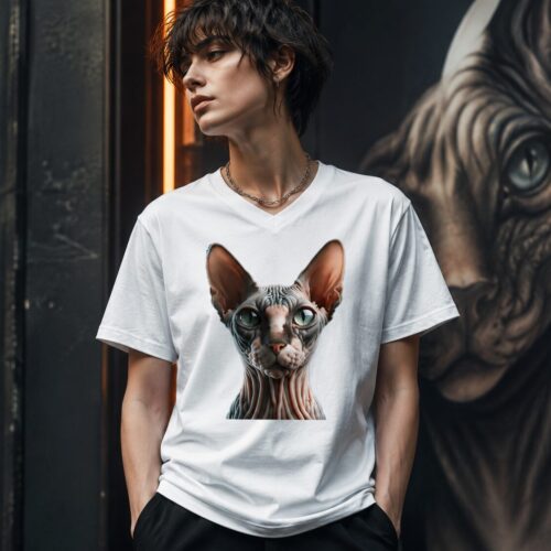 Sphynx Blick der Ewigkeit Kurzärmeliges Unisex-T-Shirt mit V-Ausschnitt – T-Shirts – SHiiRTS