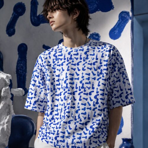 Blaue Schwanzparade Oversized Baumwoll-T-Shirt – T-Shirts – SHiiRTS