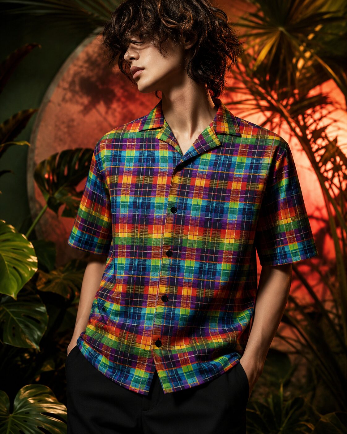 Regenbogen Tartan Explosion Unisex Hemd mit Knöpfen – Hemden – SHiiRTS Regenbogen Tartan Explosion Unisex Hemd mit Knöpfen – Hemden – SHiiRTS