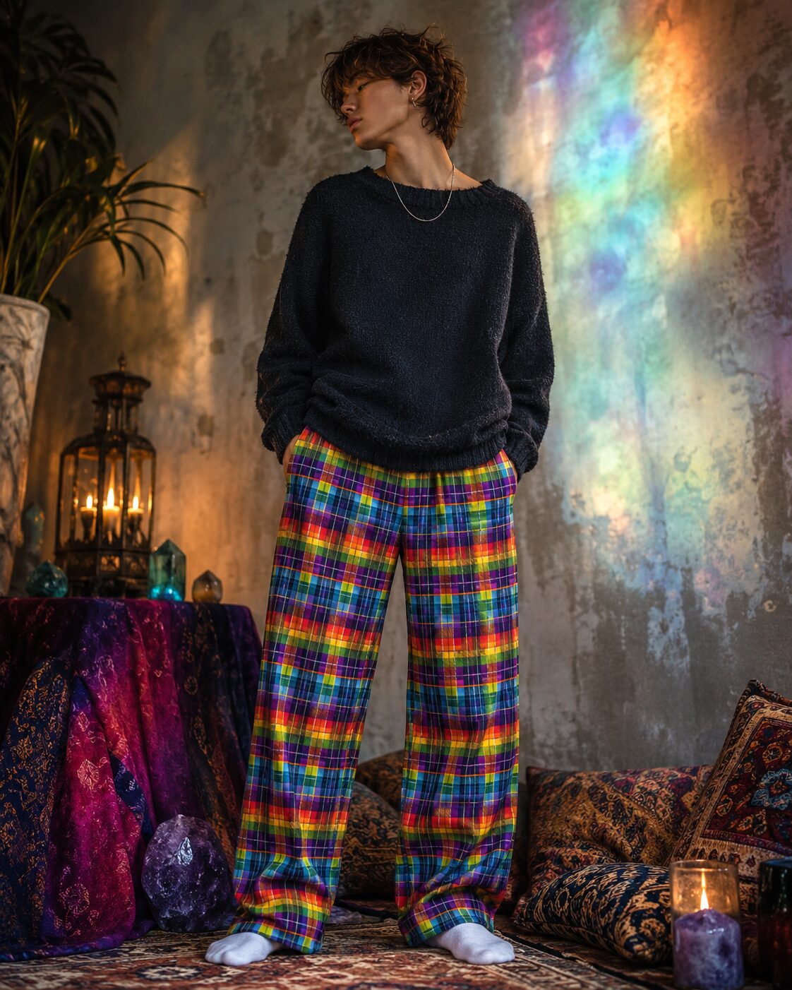 Regenbogen Tartan Explosion Baumwollhose – Hosen – SHiiRTS Regenbogen Tartan Explosion Baumwollhose – Hosen – SHiiRTS