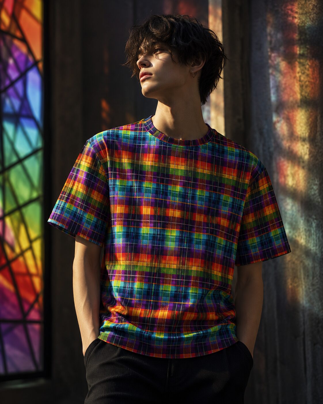 Regenbogen Tartan Explosion Oversized Baumwoll-T-Shirt – T-Shirts – SHiiRTS Regenbogen Tartan Explosion Oversized Baumwoll-T-Shirt – T-Shirts – SHiiRTS