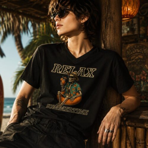 Relax Summertime Kurzärmeliges Unisex-T-Shirt mit V-Ausschnitt – T-Shirts – SHiiRTS