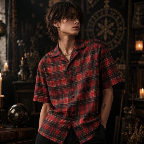 Roter Tartan Rebellion Unisex Hemd mit Knöpfen – Hemden – SHiiRTS