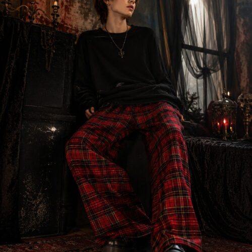 Roter Tartan Rebellion Baumwollhose – Hosen – SHiiRTS