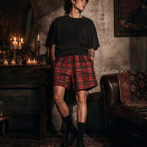 Roter Tartan Rebellion Unisex Baumwoll-Long-Shorts – Shorts – SHiiRTS
