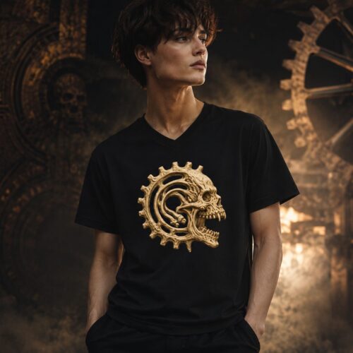 Mechanischer Knochenschädel Kurzärmeliges Unisex-T-Shirt mit V-Ausschnitt – T-Shirts – SHiiRTS