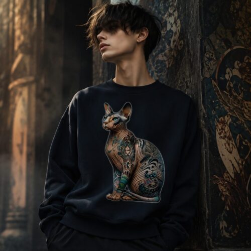 Tätowierte Sphynx Eleganz Unisex-Premium-Pullover – Pullover – SHiiRTS