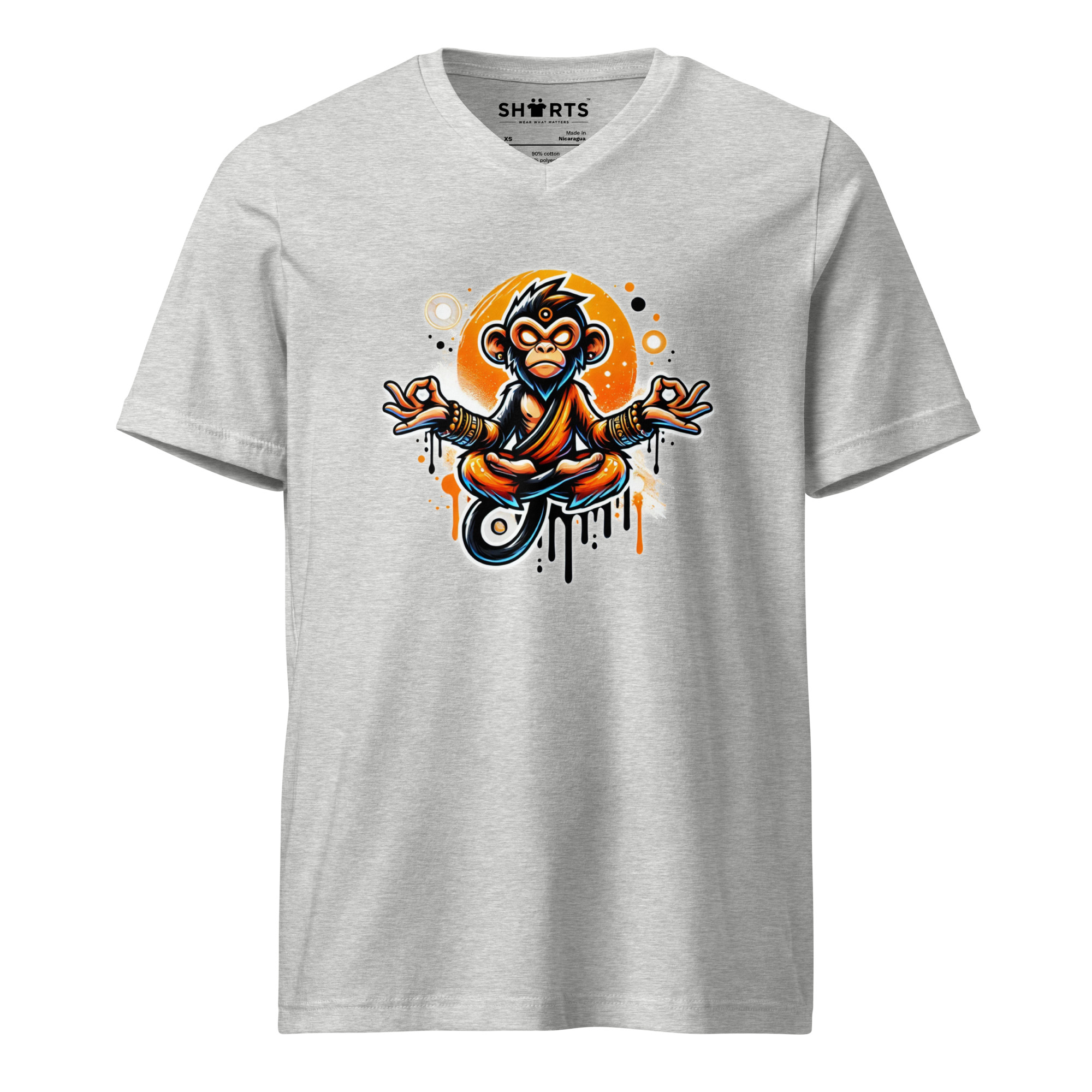 Meditierender Zen Affe Kurzärmeliges Unisex-T-Shirt mit V-Ausschnitt – T-Shirts – SHiiRTS Meditierender Zen Affe Kurzärmeliges Unisex-T-Shirt mit V-Ausschnitt – T-Shirts – SHiiRTS