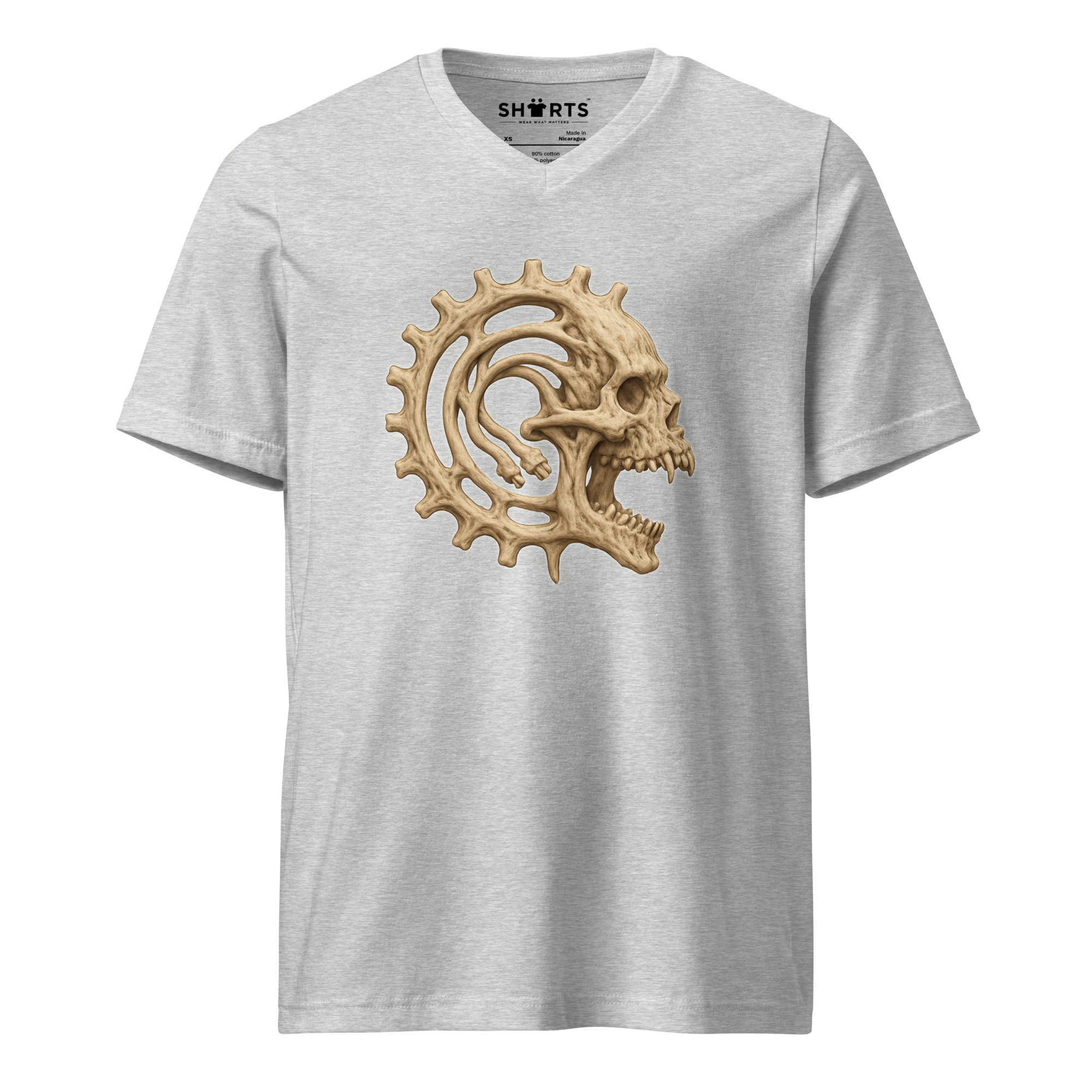 Mechanischer Knochenschädel Kurzärmeliges Unisex-T-Shirt mit V-Ausschnitt – T-Shirts – SHiiRTS Mechanischer Knochenschädel Kurzärmeliges Unisex-T-Shirt mit V-Ausschnitt – T-Shirts – SHiiRTS