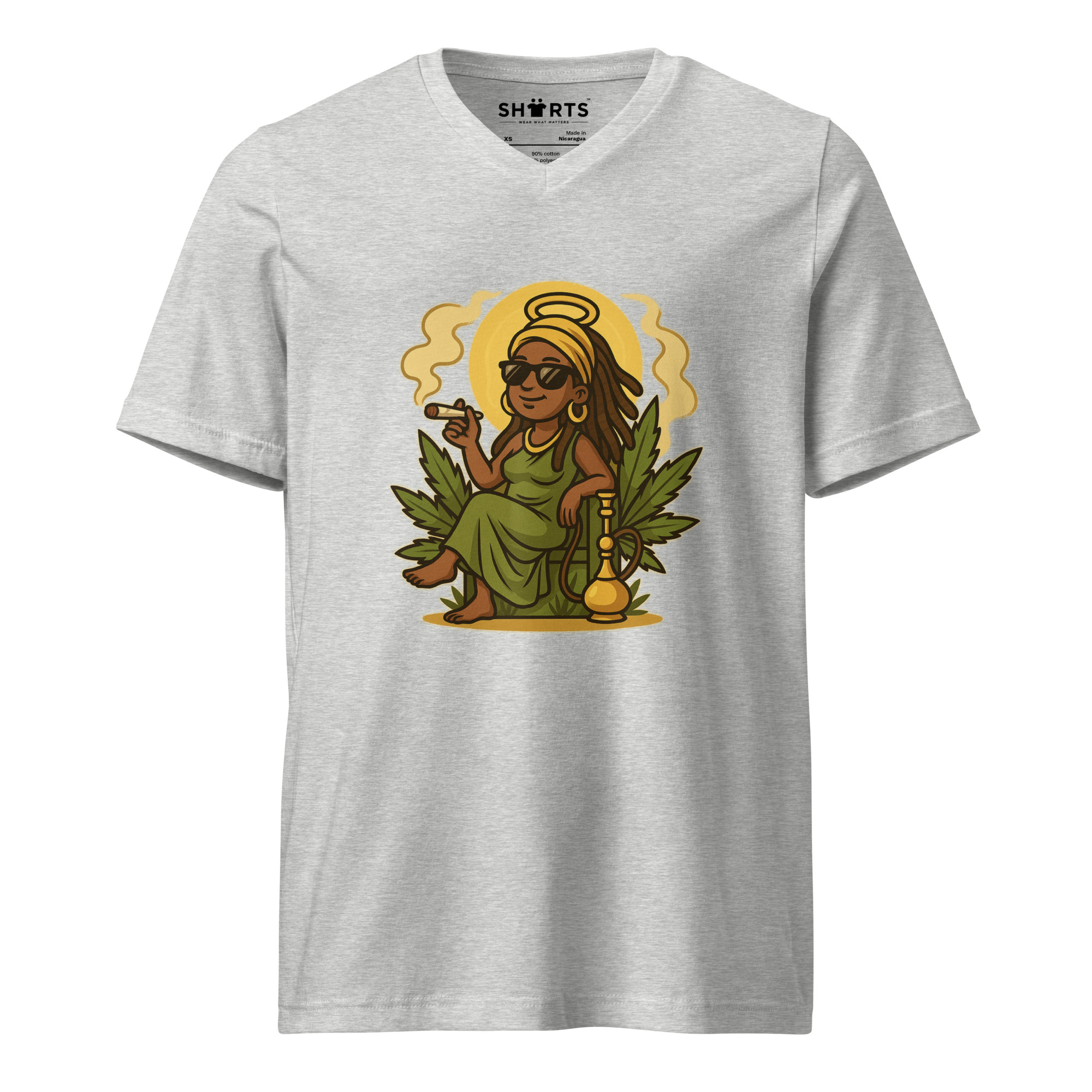Mama Ganja Kurzärmeliges Unisex-T-Shirt mit V-Ausschnitt – T-Shirts – SHiiRTS Mama Ganja Kurzärmeliges Unisex-T-Shirt mit V-Ausschnitt – T-Shirts – SHiiRTS