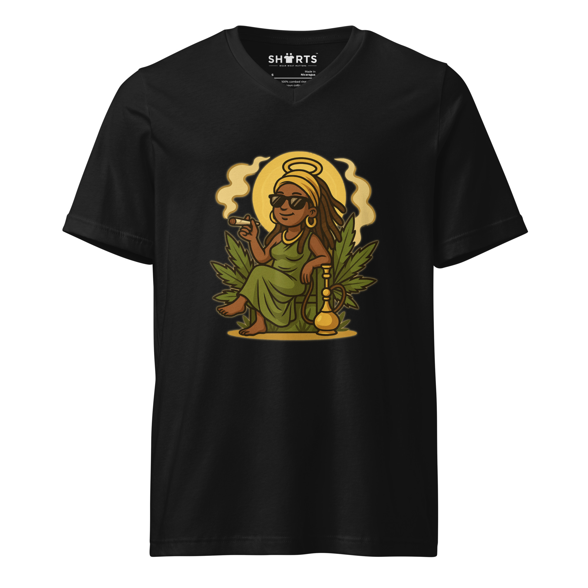 Mama Ganja Kurzärmeliges Unisex-T-Shirt mit V-Ausschnitt – T-Shirts – SHiiRTS Mama Ganja Kurzärmeliges Unisex-T-Shirt mit V-Ausschnitt – T-Shirts – SHiiRTS