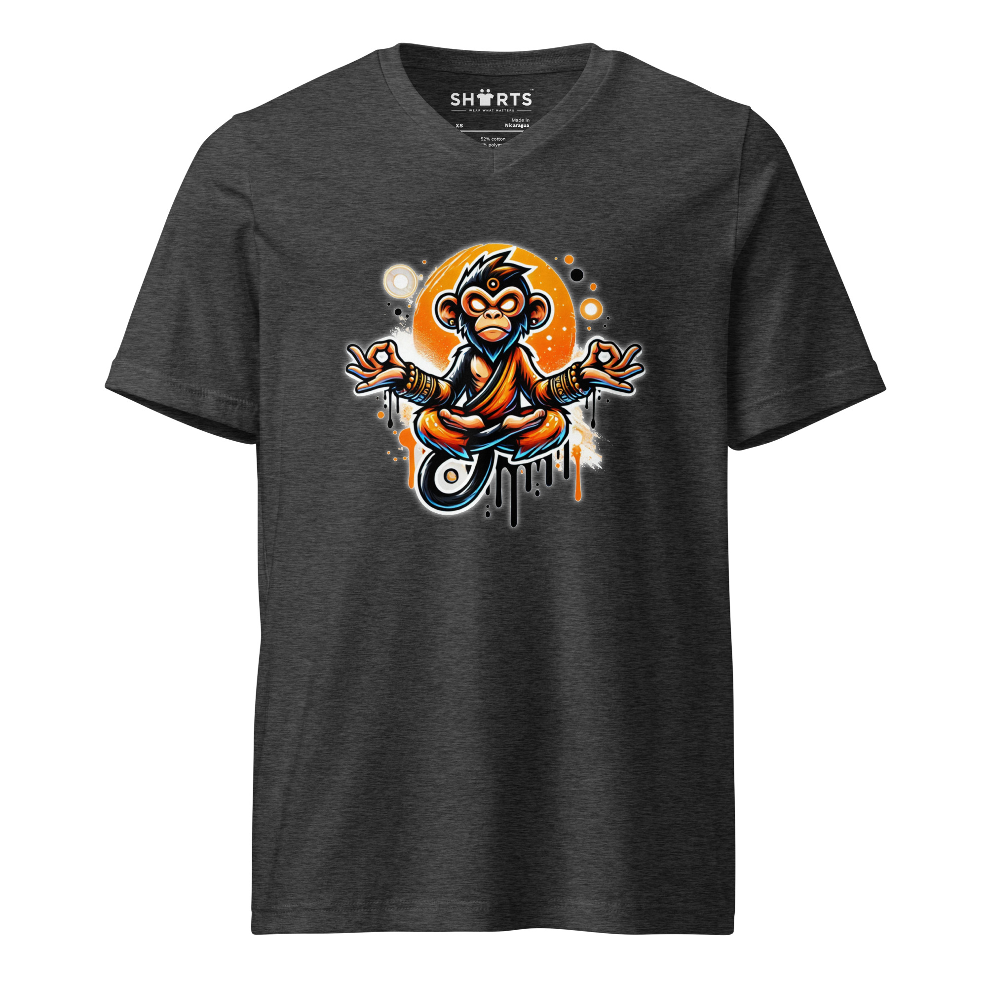 Meditierender Zen Affe Kurzärmeliges Unisex-T-Shirt mit V-Ausschnitt – T-Shirts – SHiiRTS Meditierender Zen Affe Kurzärmeliges Unisex-T-Shirt mit V-Ausschnitt – T-Shirts – SHiiRTS
