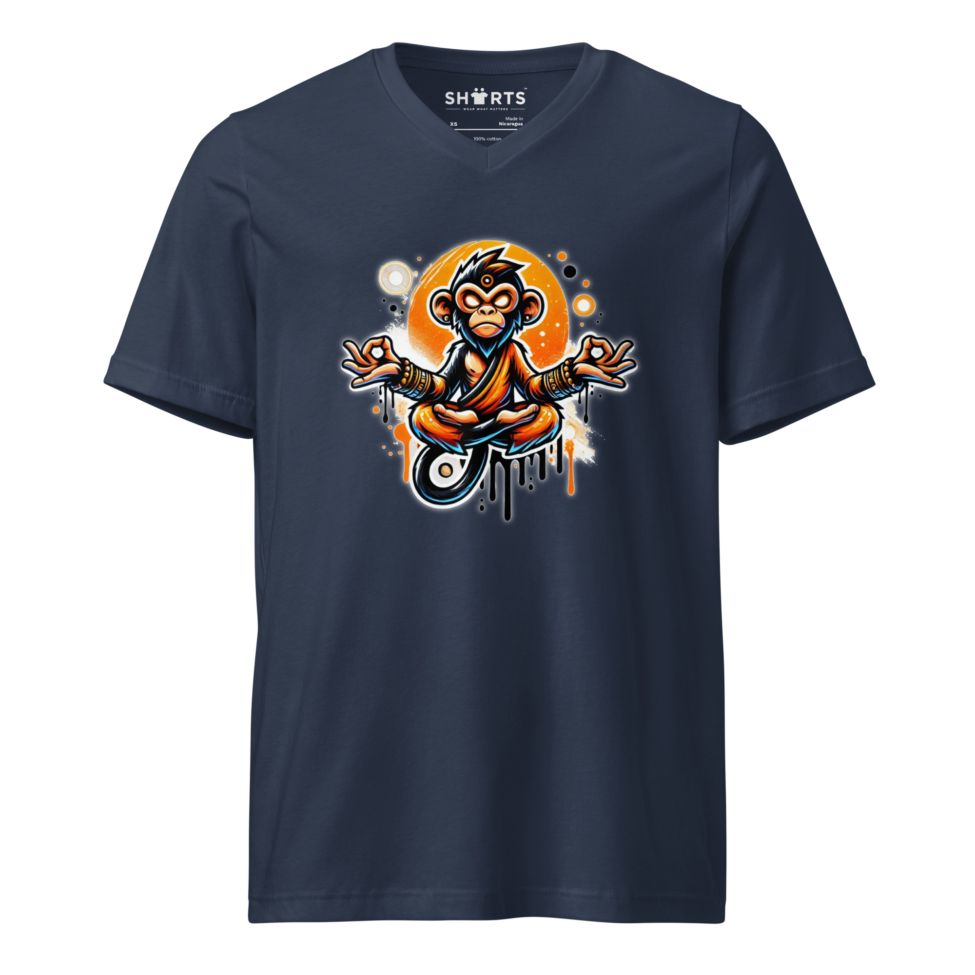 Meditierender Zen Affe Kurzärmeliges Unisex-T-Shirt mit V-Ausschnitt – T-Shirts – SHiiRTS Meditierender Zen Affe Kurzärmeliges Unisex-T-Shirt mit V-Ausschnitt – T-Shirts – SHiiRTS