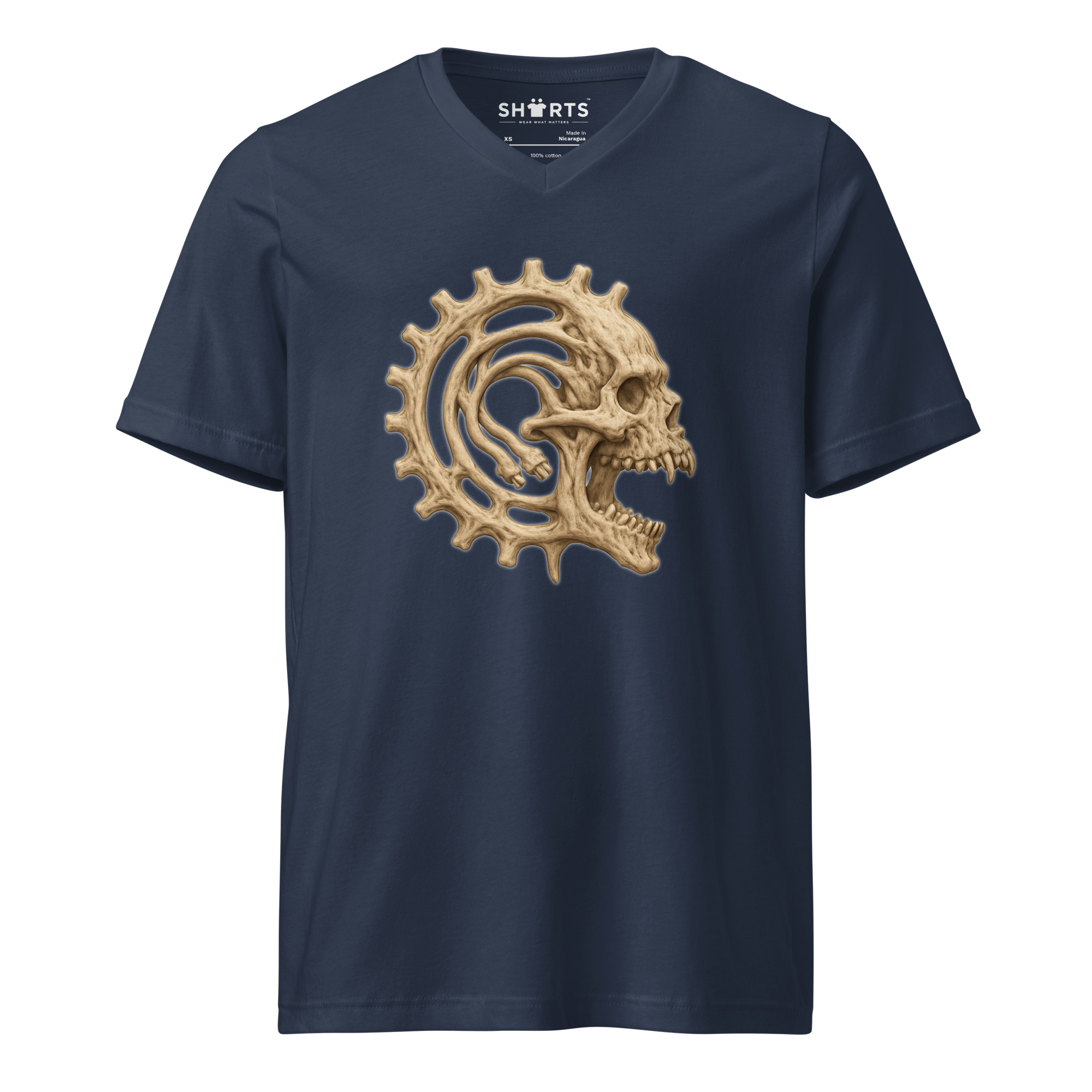Mechanischer Knochenschädel Kurzärmeliges Unisex-T-Shirt mit V-Ausschnitt – T-Shirts – SHiiRTS Mechanischer Knochenschädel Kurzärmeliges Unisex-T-Shirt mit V-Ausschnitt – T-Shirts – SHiiRTS