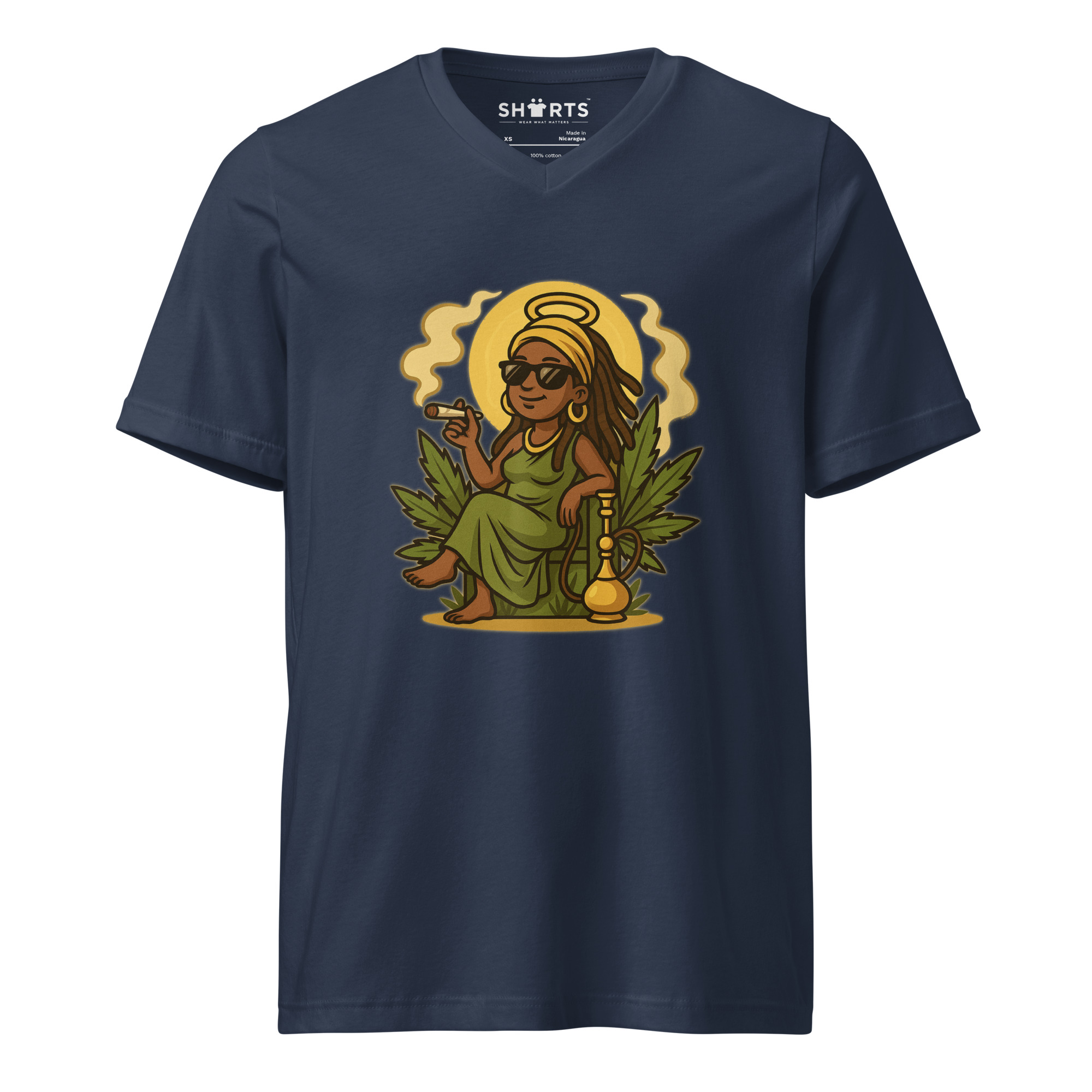 Mama Ganja Kurzärmeliges Unisex-T-Shirt mit V-Ausschnitt – T-Shirts – SHiiRTS Mama Ganja Kurzärmeliges Unisex-T-Shirt mit V-Ausschnitt – T-Shirts – SHiiRTS