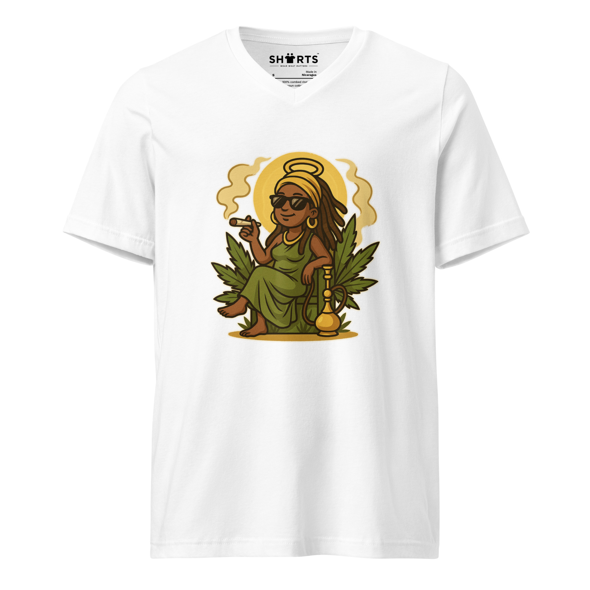 Mama Ganja Kurzärmeliges Unisex-T-Shirt mit V-Ausschnitt – T-Shirts – SHiiRTS Mama Ganja Kurzärmeliges Unisex-T-Shirt mit V-Ausschnitt – T-Shirts – SHiiRTS