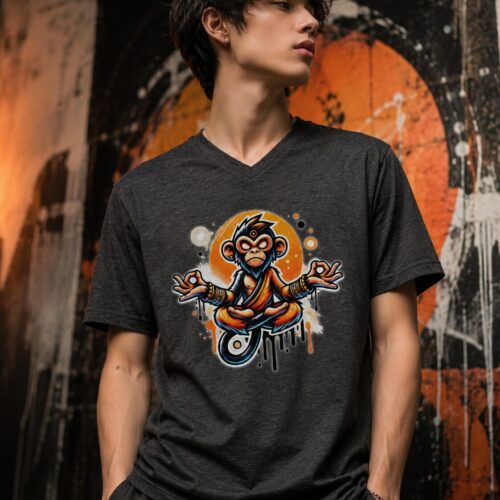 Meditierender Zen Affe Kurzärmeliges Unisex-T-Shirt mit V-Ausschnitt – T-Shirts – SHiiRTS