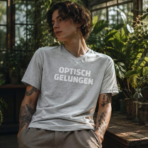 Optisch Gelungen Kurzärmeliges Unisex-T-Shirt mit V-Ausschnitt – T-Shirts – SHiiRTS